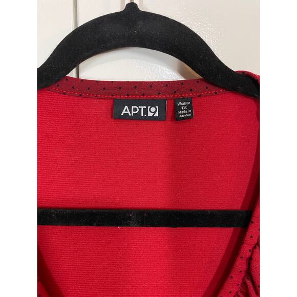 APT. 9 Woman Red Polka Dot Ruffled 3/4 Sleeve Button front V-Neck Blouse Size 1X - Picture 3 of 10